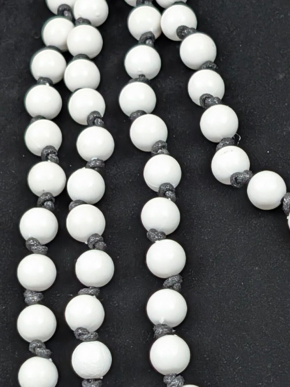 4-Strand White Bead Black Cord Statement Necklace - Picture 3 of 5